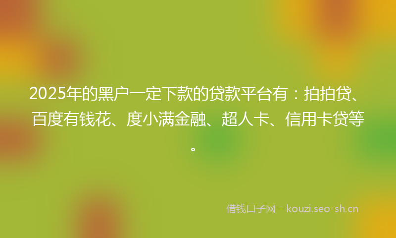 2025年的黑户一定下款的贷款平台有：拍拍贷、百度有钱花、度小满金融、超人卡、信用卡贷等。