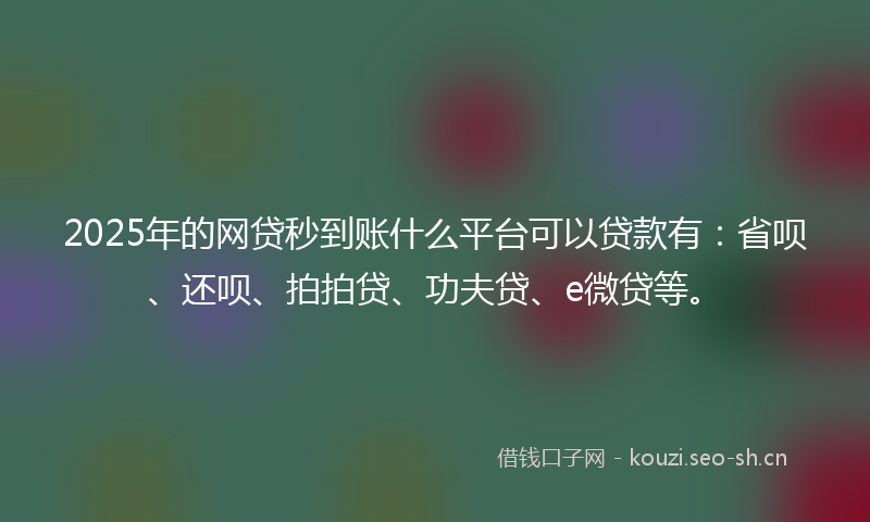 2025年的网贷秒到账什么平台可以贷款有：省呗、还呗、拍拍贷、功夫贷、e微贷等。
