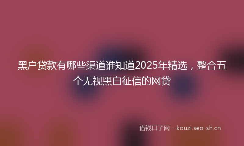 黑户贷款有哪些渠道谁知道2025年精选，整合五个无视黑白征信的网贷