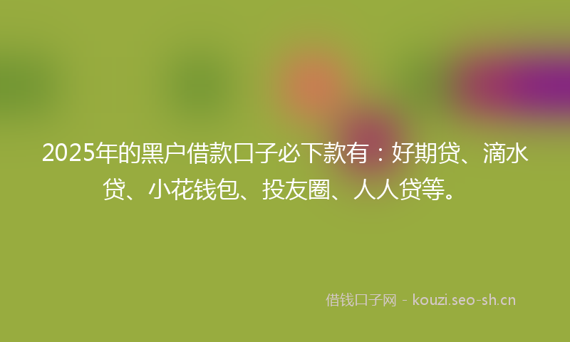 2025年的黑户借款口子必下款有：好期贷、滴水贷、小花钱包、投友圈、人人贷等。