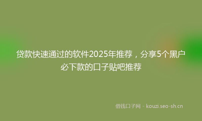 贷款快速通过的软件2025年推荐，分享5个黑户必下款的口子贴吧推荐