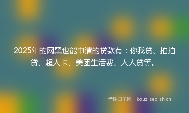 2025年的网黑也能申请的贷款有：你我贷、拍拍贷、超人卡、美团生活费、人人贷等。