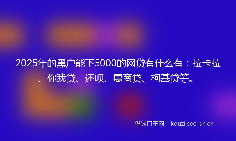 2025年的黑户能下5000的网贷有什么有：拉卡拉、你我贷、还呗、惠商贷、柯基贷等。