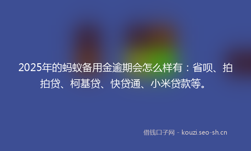 2025年的蚂蚁备用金逾期会怎么样有：省呗、拍拍贷、柯基贷、快贷通、小米贷款等。