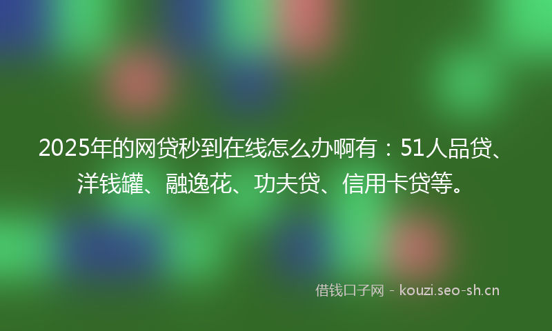 2025年的网贷秒到在线怎么办啊有：51人品贷、洋钱罐、融逸花、功夫贷、信用卡贷等。