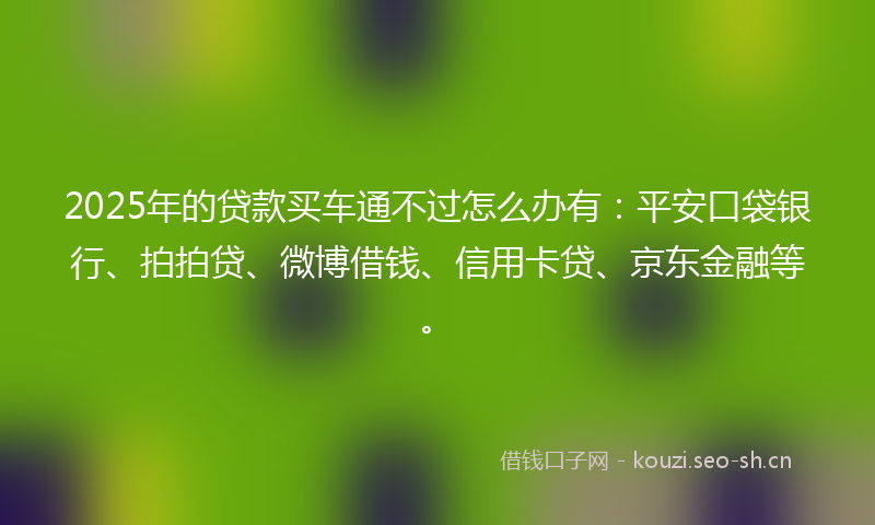 2025年的贷款买车通不过怎么办有：平安口袋银行、拍拍贷、微博借钱、信用卡贷、京东金融等。