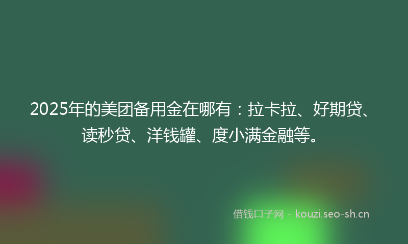 2025年的美团备用金在哪有：拉卡拉、好期贷、读秒贷、洋钱罐、度小满金融等。