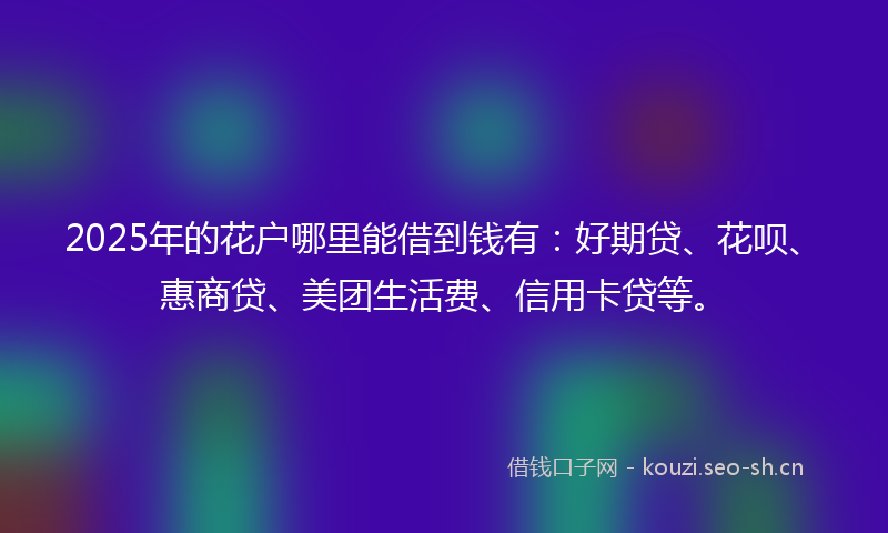 2025年的花户哪里能借到钱有：好期贷、花呗、惠商贷、美团生活费、信用卡贷等。