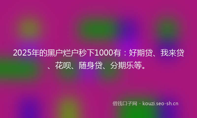 2025年的黑户烂户秒下1000有：好期贷、我来贷、花呗、随身贷、分期乐等。