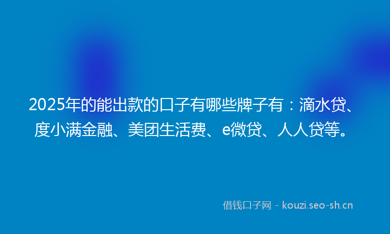 2025年的能出款的口子有哪些牌子有：滴水贷、度小满金融、美团生活费、e微贷、人人贷等。