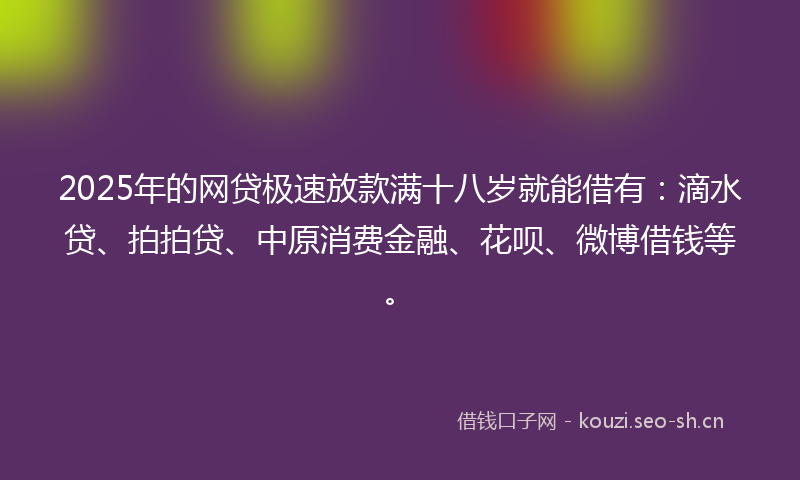 2025年的网贷极速放款满十八岁就能借有：滴水贷、拍拍贷、中原消费金融、花呗、微博借钱等。