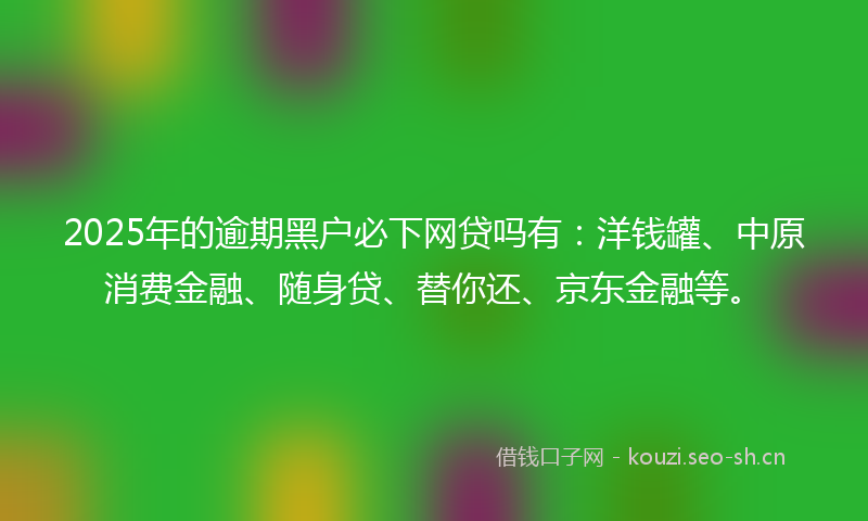 2025年的逾期黑户必下网贷吗有：洋钱罐、中原消费金融、随身贷、替你还、京东金融等。