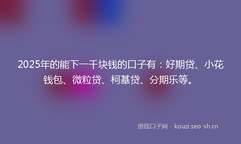 2025年的能下一千块钱的口子有：好期贷、小花钱包、微粒贷、柯基贷、分期乐等。
