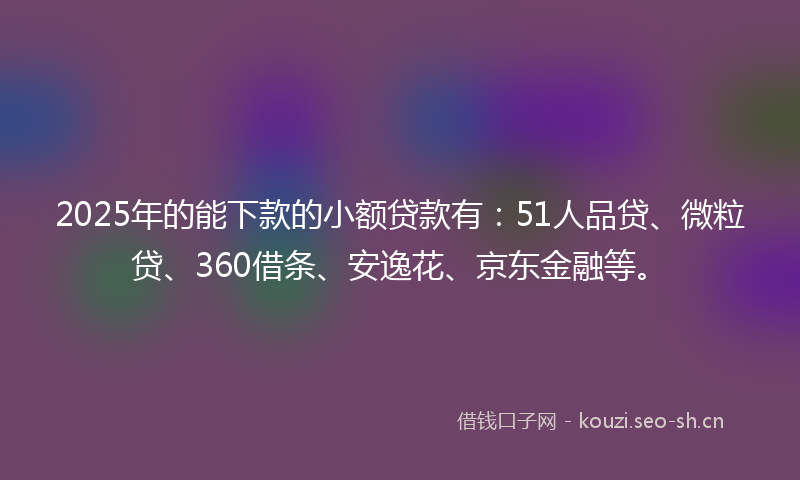 2025年的能下款的小额贷款有：51人品贷、微粒贷、360借条、安逸花、京东金融等。