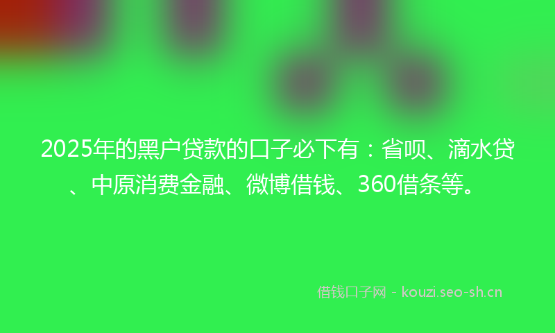 2025年的黑户贷款的口子必下有：省呗、滴水贷、中原消费金融、微博借钱、360借条等。