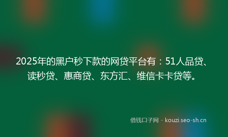 2025年的黑户秒下款的网贷平台有：51人品贷、读秒贷、惠商贷、东方汇、维信卡卡贷等。