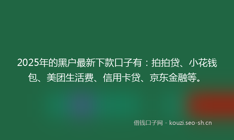 2025年的黑户最新下款口子有：拍拍贷、小花钱包、美团生活费、信用卡贷、京东金融等。