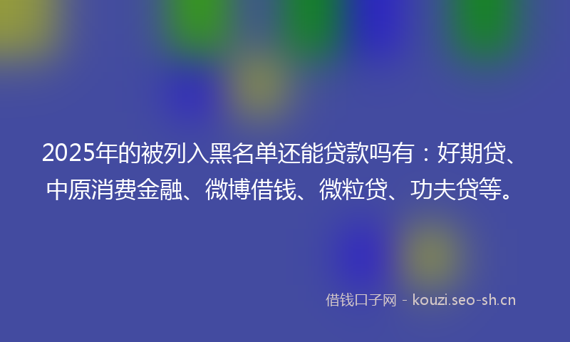 2025年的被列入黑名单还能贷款吗有：好期贷、中原消费金融、微博借钱、微粒贷、功夫贷等。