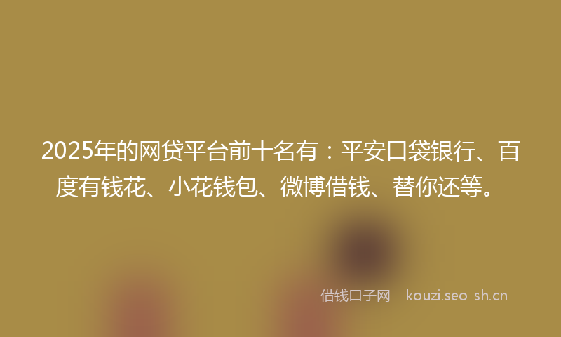 2025年的网贷平台前十名有：平安口袋银行、百度有钱花、小花钱包、微博借钱、替你还等。