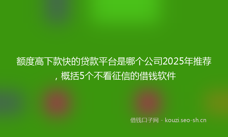 额度高下款快的贷款平台是哪个公司2025年推荐，概括5个不看征信的借钱软件