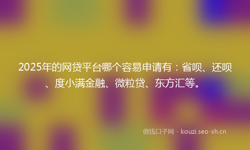 2025年的网贷平台哪个容易申请有：省呗、还呗、度小满金融、微粒贷、东方汇等。