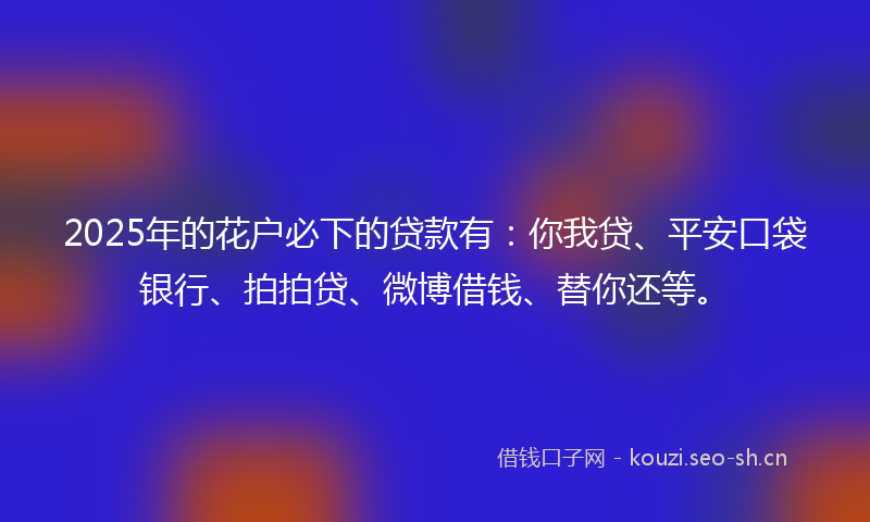 2025年的花户必下的贷款有：你我贷、平安口袋银行、拍拍贷、微博借钱、替你还等。