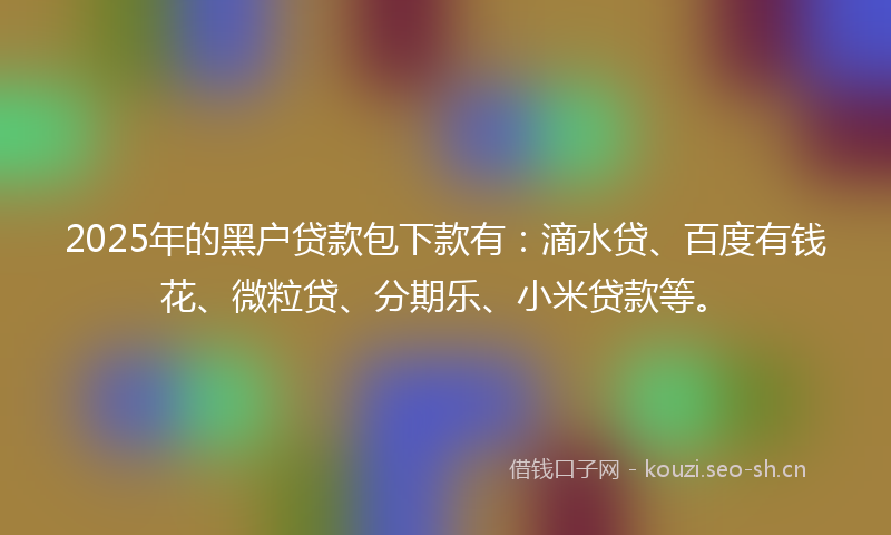 2025年的黑户贷款包下款有：滴水贷、百度有钱花、微粒贷、分期乐、小米贷款等。
