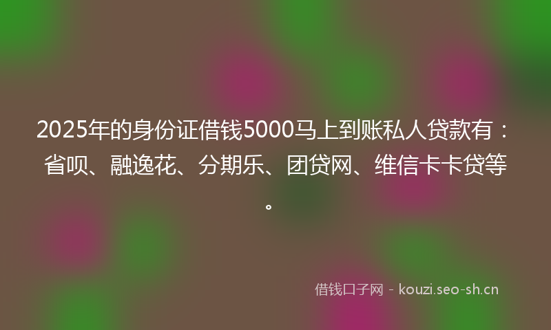 2025年的身份证借钱5000马上到账私人贷款有：省呗、融逸花、分期乐、团贷网、维信卡卡贷等。