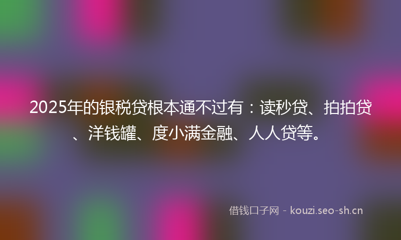 2025年的银税贷根本通不过有：读秒贷、拍拍贷、洋钱罐、度小满金融、人人贷等。