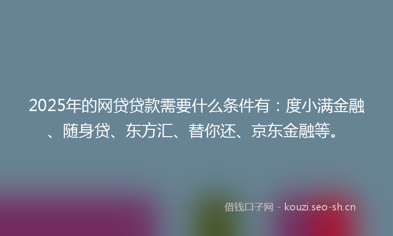 2025年的网贷贷款需要什么条件有：度小满金融、随身贷、东方汇、替你还、京东金融等。