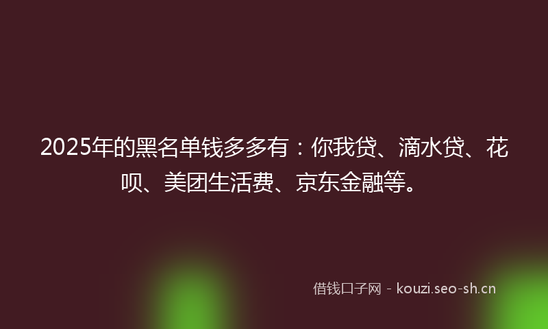 2025年的黑名单钱多多有：你我贷、滴水贷、花呗、美团生活费、京东金融等。
