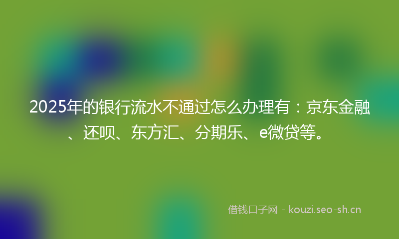 2025年的银行流水不通过怎么办理有：京东金融、还呗、东方汇、分期乐、e微贷等。