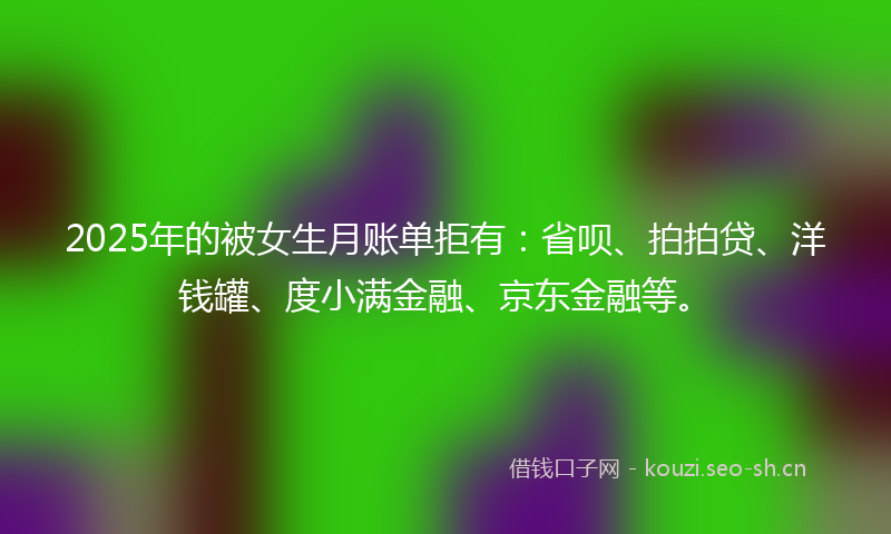 2025年的被女生月账单拒有：省呗、拍拍贷、洋钱罐、度小满金融、京东金融等。