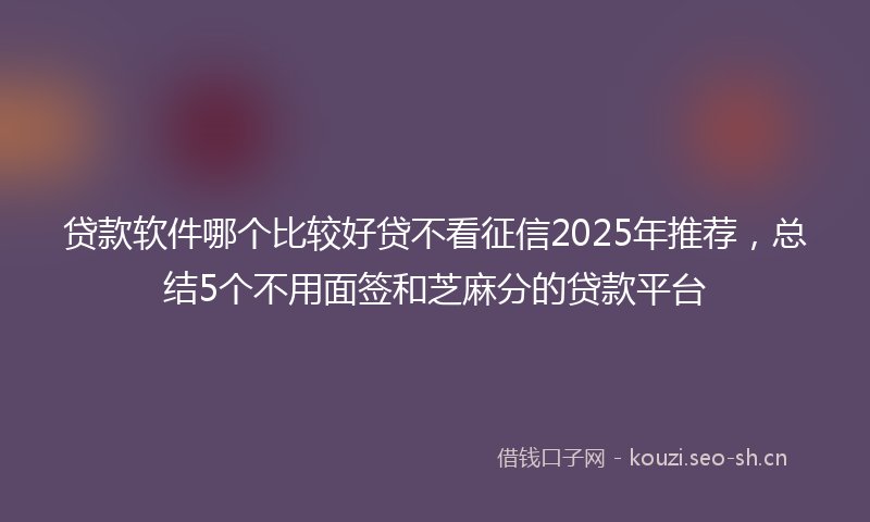 贷款软件哪个比较好贷不看征信2025年推荐，总结5个不用面签和芝麻分的贷款平台