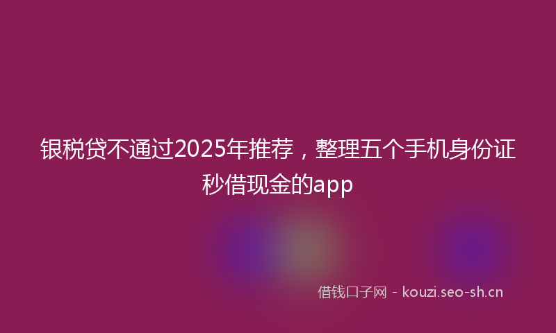 银税贷不通过2025年推荐，整理五个手机身份证秒借现金的app