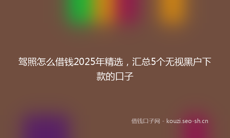 驾照怎么借钱2025年精选，汇总5个无视黑户下款的口子