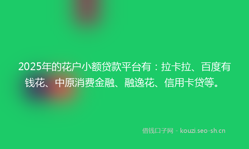 2025年的花户小额贷款平台有：拉卡拉、百度有钱花、中原消费金融、融逸花、信用卡贷等。