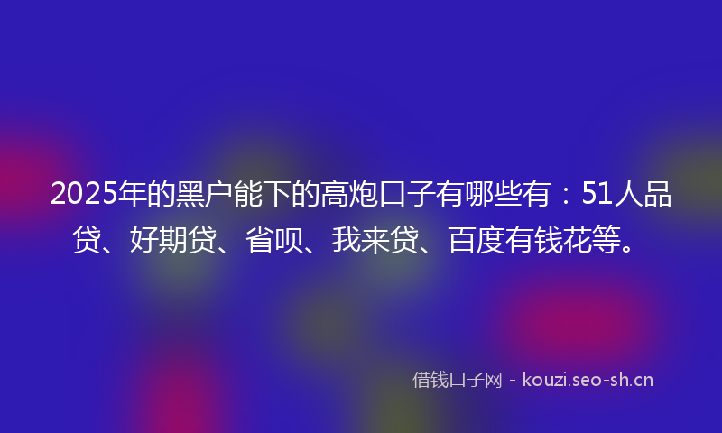 2025年的黑户能下的高炮口子有哪些有：51人品贷、好期贷、省呗、我来贷、百度有钱花等。