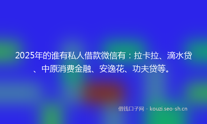 2025年的谁有私人借款微信有：拉卡拉、滴水贷、中原消费金融、安逸花、功夫贷等。