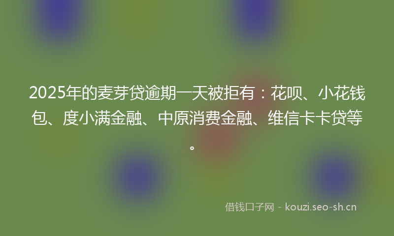 2025年的麦芽贷逾期一天被拒有：花呗、小花钱包、度小满金融、中原消费金融、维信卡卡贷等。