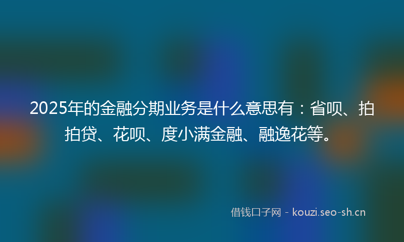 2025年的金融分期业务是什么意思有：省呗、拍拍贷、花呗、度小满金融、融逸花等。