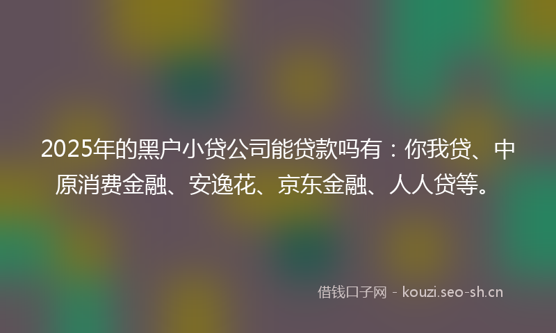2025年的黑户小贷公司能贷款吗有：你我贷、中原消费金融、安逸花、京东金融、人人贷等。