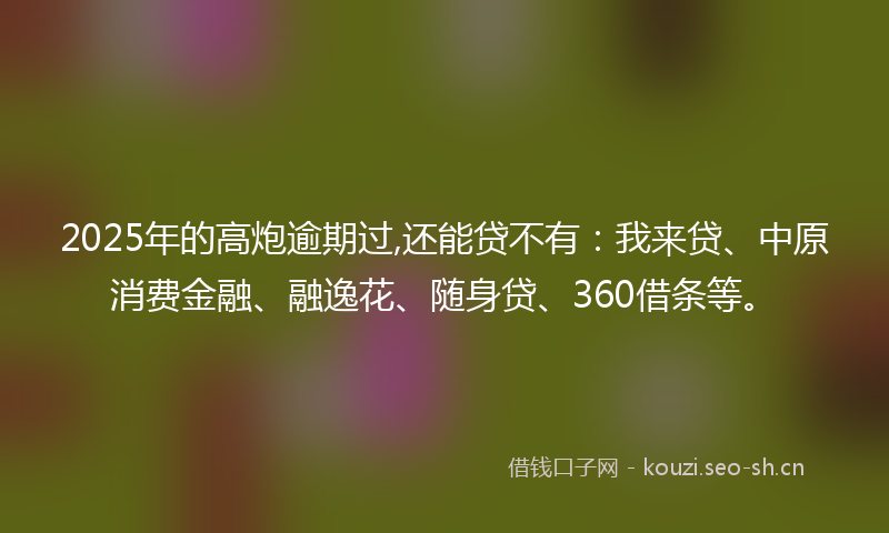 2025年的高炮逾期过,还能贷不有：我来贷、中原消费金融、融逸花、随身贷、360借条等。