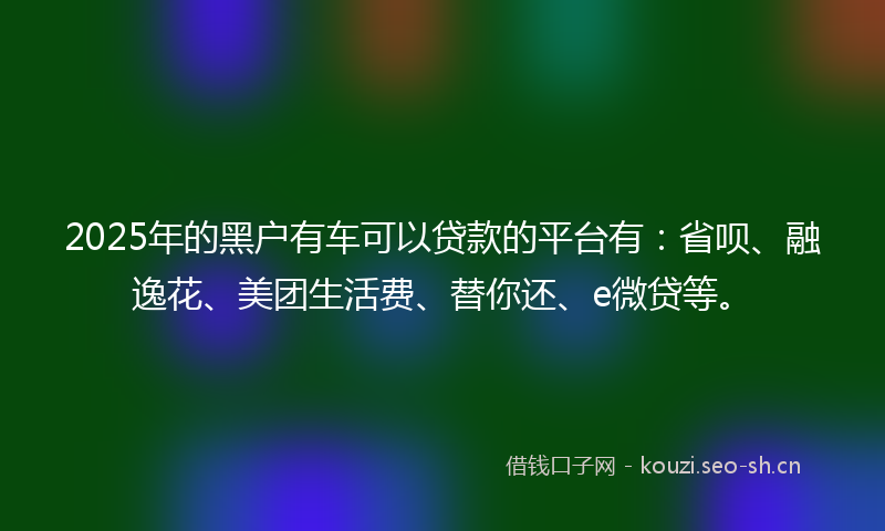 2025年的黑户有车可以贷款的平台有：省呗、融逸花、美团生活费、替你还、e微贷等。