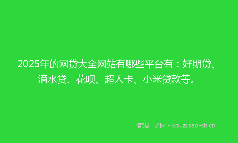 2025年的网贷大全网站有哪些平台有：好期贷、滴水贷、花呗、超人卡、小米贷款等。