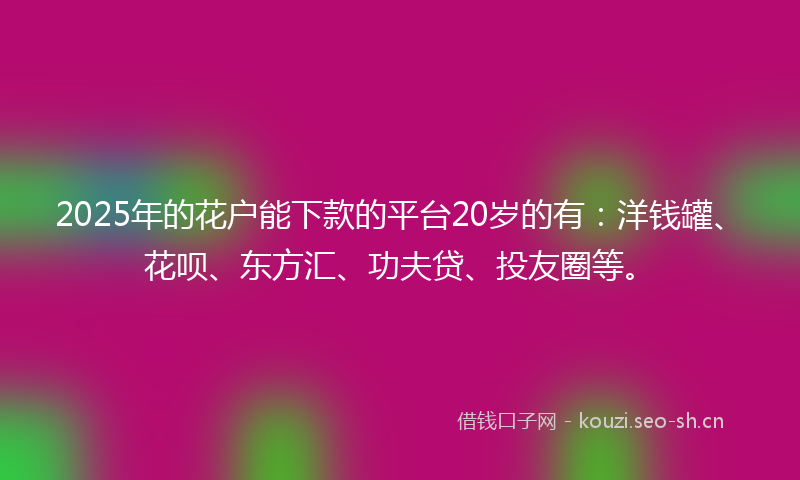 2025年的花户能下款的平台20岁的有：洋钱罐、花呗、东方汇、功夫贷、投友圈等。