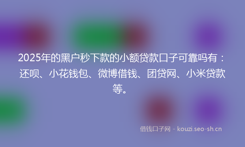 2025年的黑户秒下款的小额贷款口子可靠吗有：还呗、小花钱包、微博借钱、团贷网、小米贷款等。