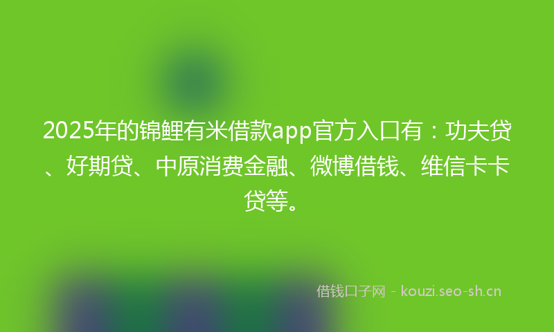 2025年的锦鲤有米借款app官方入口有：功夫贷、好期贷、中原消费金融、微博借钱、维信卡卡贷等。