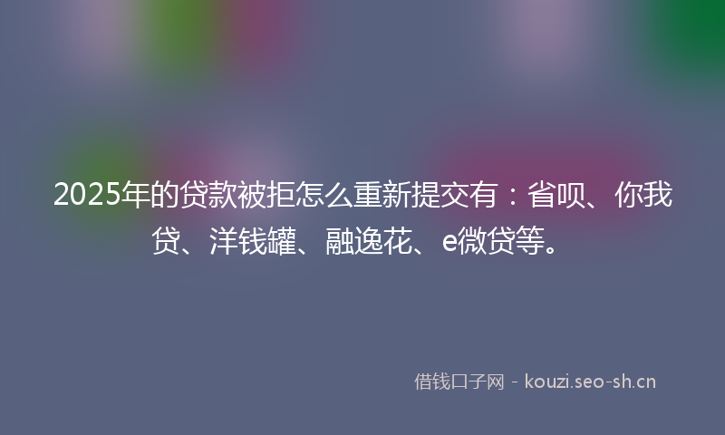 2025年的贷款被拒怎么重新提交有：省呗、你我贷、洋钱罐、融逸花、e微贷等。