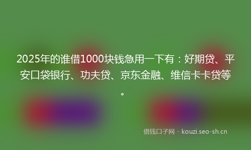 2025年的谁借1000块钱急用一下有：好期贷、平安口袋银行、功夫贷、京东金融、维信卡卡贷等。
